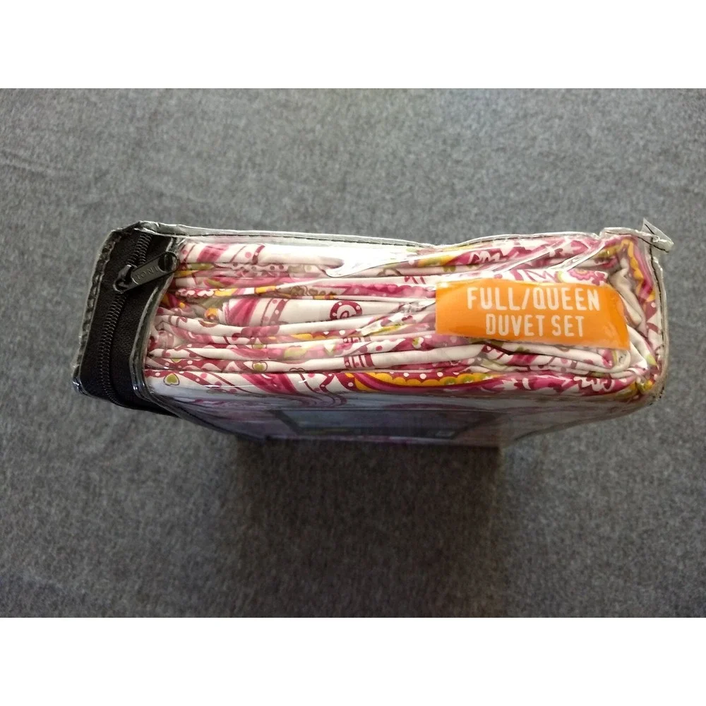 Attitude Paisley Duvet Cover & Shams Set Full‎ Queen 100% Cotton Pink White NIP